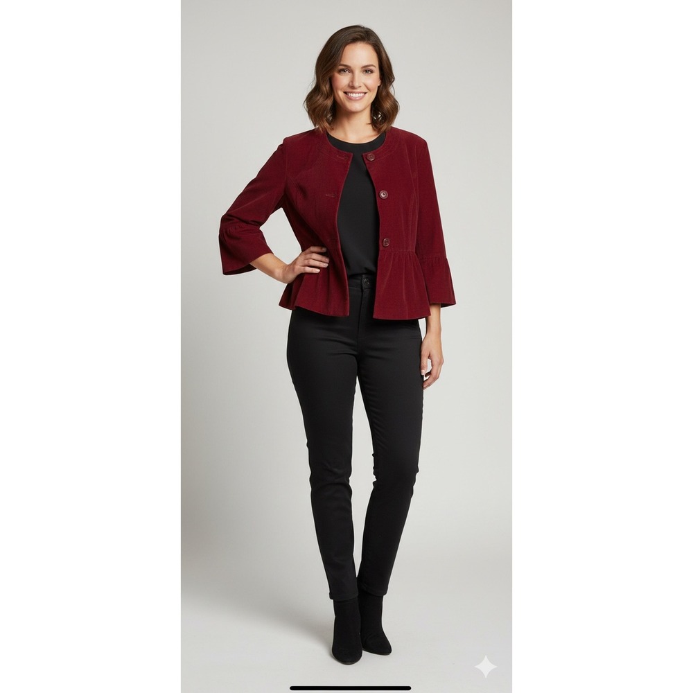 Style & Co Red Velvet Cropped Jacket Size 16 Boho Festival Party Blazer NWT